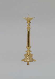 Lichtarz mosiężny, paschalny, pozłacany, wys. 82 cm