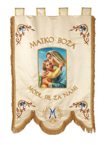 Chorągiew z haftem i drukiem, Matka Boża