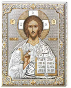 Ikona srebrna Jezus Pantokrator ze złoceniami