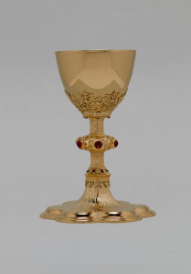 Kielich mosiężny, pozłacany, wys. 22 cm