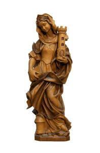 Święta Barbara, drewniana rzeźba bejcowana, wysokość 60 cm