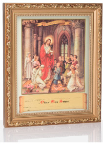 Obrazek komunijny w ramce z personalizacją Jezus z Eucharystią