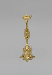 Lichtarz mosiężny, pozłacany, wys. 60 cm