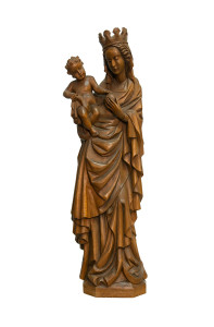 Madonna, drewniana rzeźba bejcowana, wysokość 60 cm