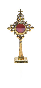 Relikwiarz z brązu, pozłacany, wysokość 19,5 cm
