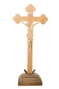 Krzyż stojący, rzeźba drewniana, wysokość 45 cm