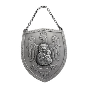 Ryngraf srebrny z Matką Boską Częstochowską z orłem i szarfą