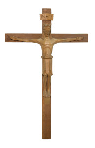 Krzyż romański z pasyjką, rzeźba drewniana, wysokość 70 cm