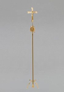 Krzyż stojący mosiężny pozłacany, wys. 206 cm