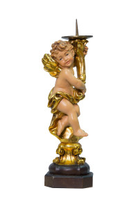Świecznik z aniołem, rzeźba antyczna, wysokość 19 cm