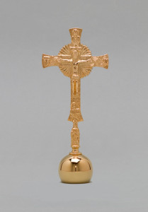 Krzyż mosiężny, pozłacany, wys.19 cm