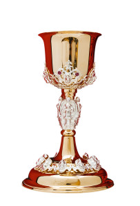 Kielich mosiądz złocony, koszulka srebrzona, nodus srebrzony, wys. 23cm