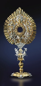 Monstrancja barokowa, wykonana z brązu, wysokość 87 cm