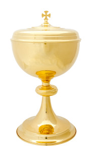 Puszka mosiężna złocona, pojemność 1000 komunikantów, wysokość 34 cm