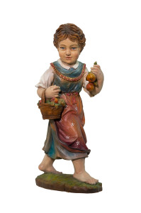 Dziewczynka z owocami, rzeźba drewniana, wysokość 48 cm