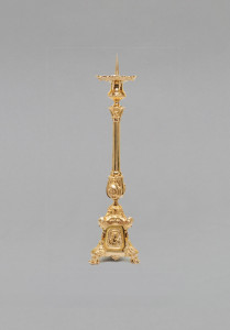 Lichtarz mosiężny, ołtarzowy, pozłacany, wys. 52 cm