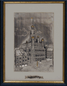 Płaskorzeźba Ratusza w Poznaniu w ramce, rozmiar 18 cm x 23 cm